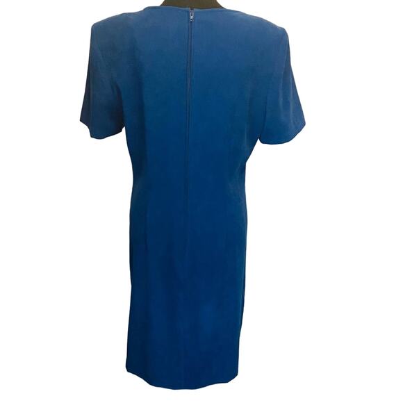 Vintage R & K Originals Blue Vegan Suede Pleated Fit and Flare Dress, Sz 10 - Picture 3 of 9